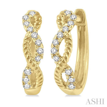 1/10 Ctw Split & Twisted Rope and Single Cut Diamond Huggie Petite Earrings in 10K Yellow Gold